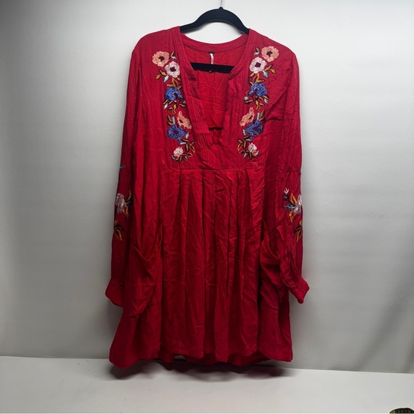 Free people Mia Gauze Embroidered Red mini Dress size L boho - Picture 3 of 11